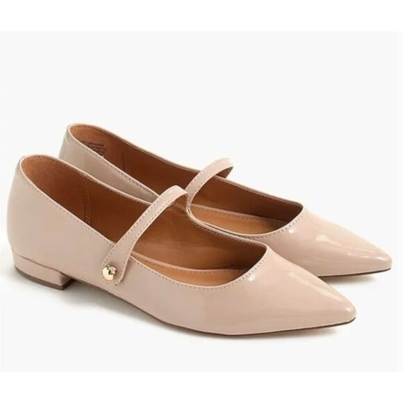 J. Crew Beige Patent Leather Mary Jane Pointy Toe Flats Size 8 - Picture 1 of 5